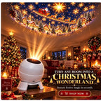 The projection night light casts a full Christmas village and Santa sleigh scene across the whole ceiling