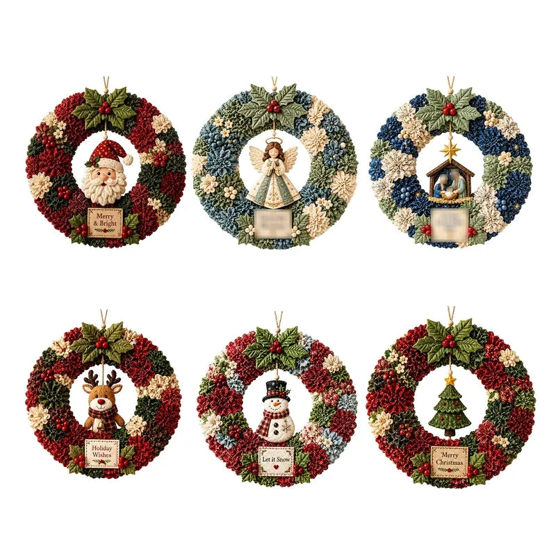 FLEVA fabric poke wreath kit — all 6 Christmas designs: Santa, Nativity, Christmas Tree, Snowman, Reindeer and Angel