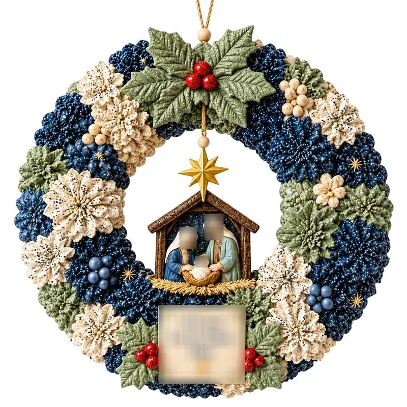FLEVA 3D fabric poke wreath DIY kit — O Come Let Us Adore Him Nativity design